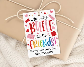 Building Block Valentine Tag Printable, We Were Built to Be Friends, Treat Bag Label