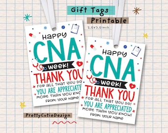 CNA Week Gift Tags, Certified Nursing Assistant Appreciation, Thank You Tags Printable, CNA Gifts, Healthcare Staff, Nurse Week Tags