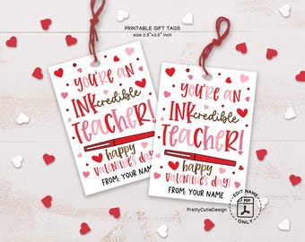 Teacher Valentine Gift Tag, Printable Pen Favor, School Staff Appreciation Label
