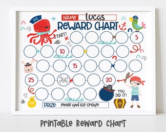 Pirate Boy Reward Chart for Kids, Simple Kids Reward Chart, Cute Pirate Sticker Chart - INSTANT DOWNLOAD