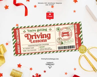 Driving Lessons Gift Certificate, Editable Certificate Template, Christmas Experience Gift Voucher from Santa, Learner Driver Christmas Gift