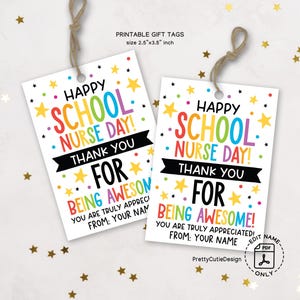 Etiqueta de regalo imprimible para el Día de la Enfermera Escolar, Etiqueta de agradecimiento para enfermeras escolares, Etiquetas de agradecimiento para enfermeras, Regalos para el personal escolar, Descarga instantánea