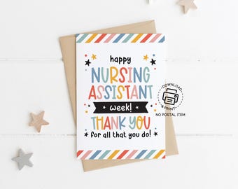 Printable Nursing Assistant Week Card, CNA Appreciation Thank You Card, Colorful Caregiver Greeting, Certified Nurse Aide PDF Download