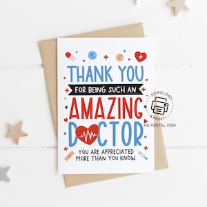 Carte d'appréciation du médecin imprimable, carte de voeux Happy Doctor's Day, carte de remerciement médecin, cadeau à téléchargement immédiat pour les médecins