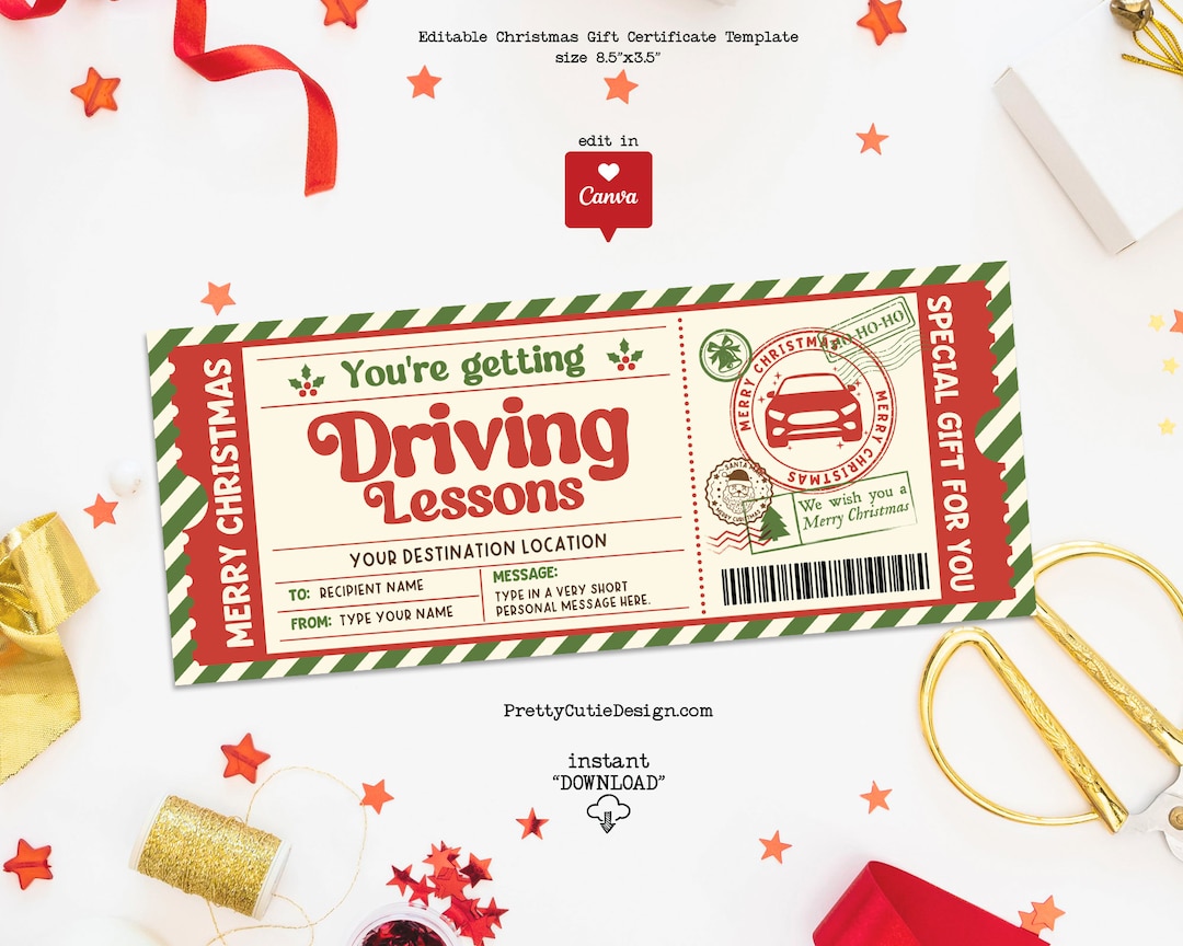 Driving Lessons Gift Certificate, Editable Certificate Template