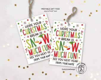 Christmas Break Gift Tags Printable, Snow Much Fun, Teacher Student Classroom