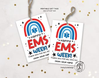 EMS Week Gift Tags Printable, Thank You Tags for Paramedic Appreciation, Rainbow EMS Gift Tag, Instant Download for Emergency Heroes
