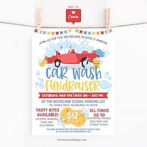 Car Wash Fundraiser Flyer: School Event Sign, Red Car Theme (Printable Canva Template)