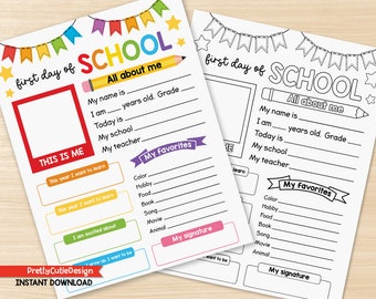 Back to School Interview, First Day of School All About Me Printable, Questionnaire, Worksheet, School Memories, Keepsake Instant Download