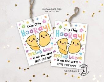 Chip Chip Hooray Spring Break Gift Tags Printable, Easter Treat Tags, Cute Potato Chips Classroom Favor Tags, Teacher Gift Tags
