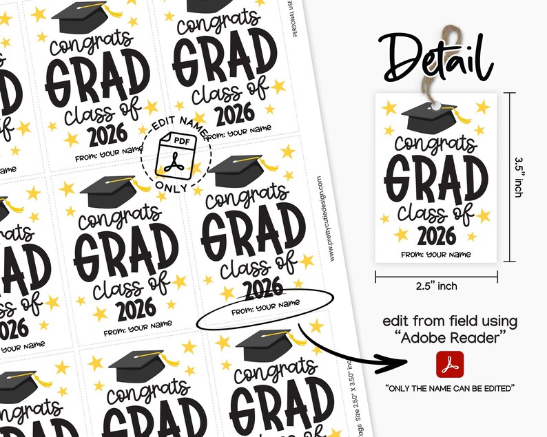Graduation Gift Tags Printable, Congrats Grad, Class of 2026 Party ...