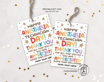 Happy Anesthesia Tech Day Gift Tags, Anesthesia Technician Appreciation Favor Tag, Printable Thank You Card for Anesthesia Techs