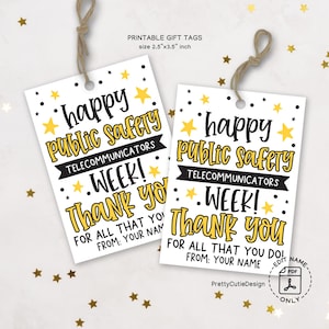 Afdrukbare cadeaulabels openbare veiligheid telecommunicatieweek, bedankkaartjes verzender, waardering 911 telecommunicator, labels traktatiezakjes