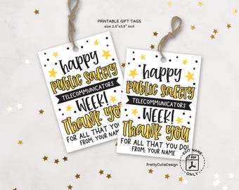 Public Safety Telecommunications Week Gift Tags Printable, Dispatcher Thank You Tags, 911 Telecommunicator Appreciation, Treat Bag Labels
