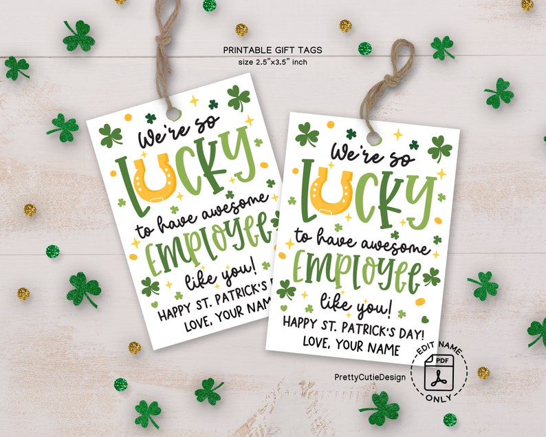 Happy St Patricks Day Printable Gift Tags, Employee Thank You Gift Tags ...
