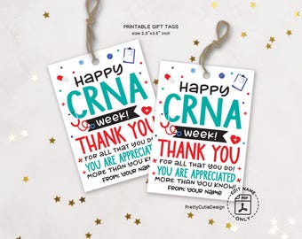 Printable CRNA Week Gift Tags, Certified Registered Nurse Anesthetist Appreciation Gift Tags, CRNA Thank You Favor Tags, CRNA Cookie Tags