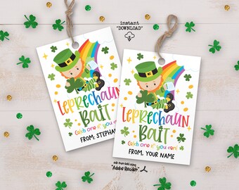St Patricks Day Leprechaun Bait Tags, Saint Patrick's Day Classroom Treat Leprechaun Printable Gift Tags, Kids St Patricks Candy Gift Tag