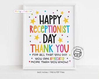 Happy Receptionist Day Printable Sign, Appreciation Office Wall Art, Thank You Poster, Reception Staff Decor Instant Download