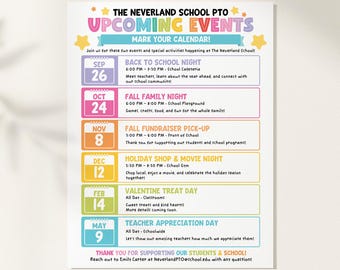 PTO/PTA Upcoming Events Flyer for School Calendars | Editable Canva Template | Instant Download