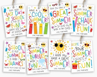 Last Day of School Gift Tags Bundle with Bright Summer Classroom Favor Labels