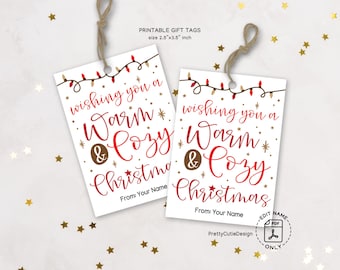 Christmas Sock Gift Tags Printable, Warm and Cozy Theme, Holiday Favor Labels for Packages