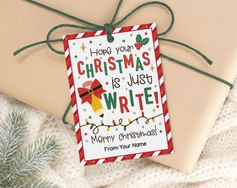 Teacher Christmas Gift Tags, Just Write Printable, Classroom Pencil Treat Labels, Digital Download