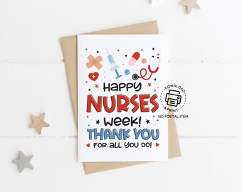 Happy Nurses Week Printable Card, Thank You Card for Nurse Appreciation, Digital Greeting for Healthcare Workers, Instant Download