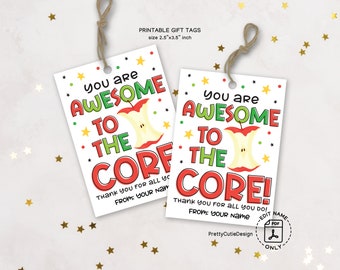 Teacher Appreciation Week Tag Printable, Apple Teacher Appreciation Tag, Awesome to the Core Thank You Teacher Gift Tags