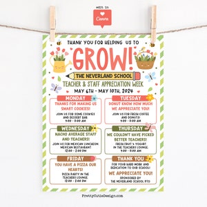 Teacher Appreciation Week Itinerary Flyer: Spring Garden Theme (Editable Canva Template)