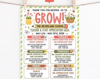 Teacher Appreciation Week Itinerary Flyer Template, Spring Garden Theme Teacher and Staff Appreciation Flyer Editable Itinerary Schedule