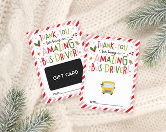 Christmas Bus Driver Gift Card Holder Printable, Thank You Holiday School Staff Appreciation