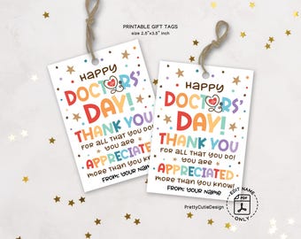 Printable Doctor's Day Gift Tags Instant Download, Happy National Doctor's Day Appreciation Favor Tag, Doctor's Day Thank You Treat Bag Tag