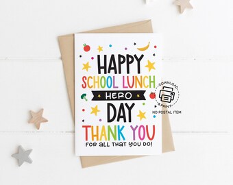 School Lunch Hero Day Greeting Card Printable, Cafeteria Staff Appreciation Card, Instant Download, Card School Heroes Thank You Lunch Lady