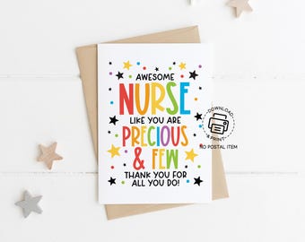 Awesome Nurse Greeting Card Printable, Thank You Card for Nurses Week, Appreciation Card Instant Download, Colorful Digital Gift