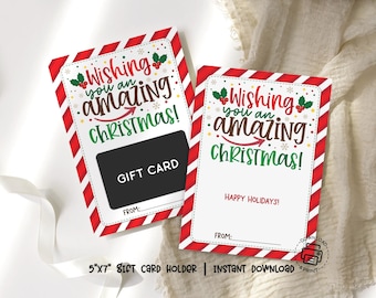 Christmas Gift Card Holder Printable, Wishing You an Amazing Christmas, Candy Cane Border (PDF)