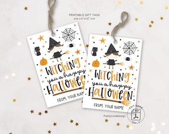 Witch Girl Halloween Gift Tags, Kids Party Favors (Printable)