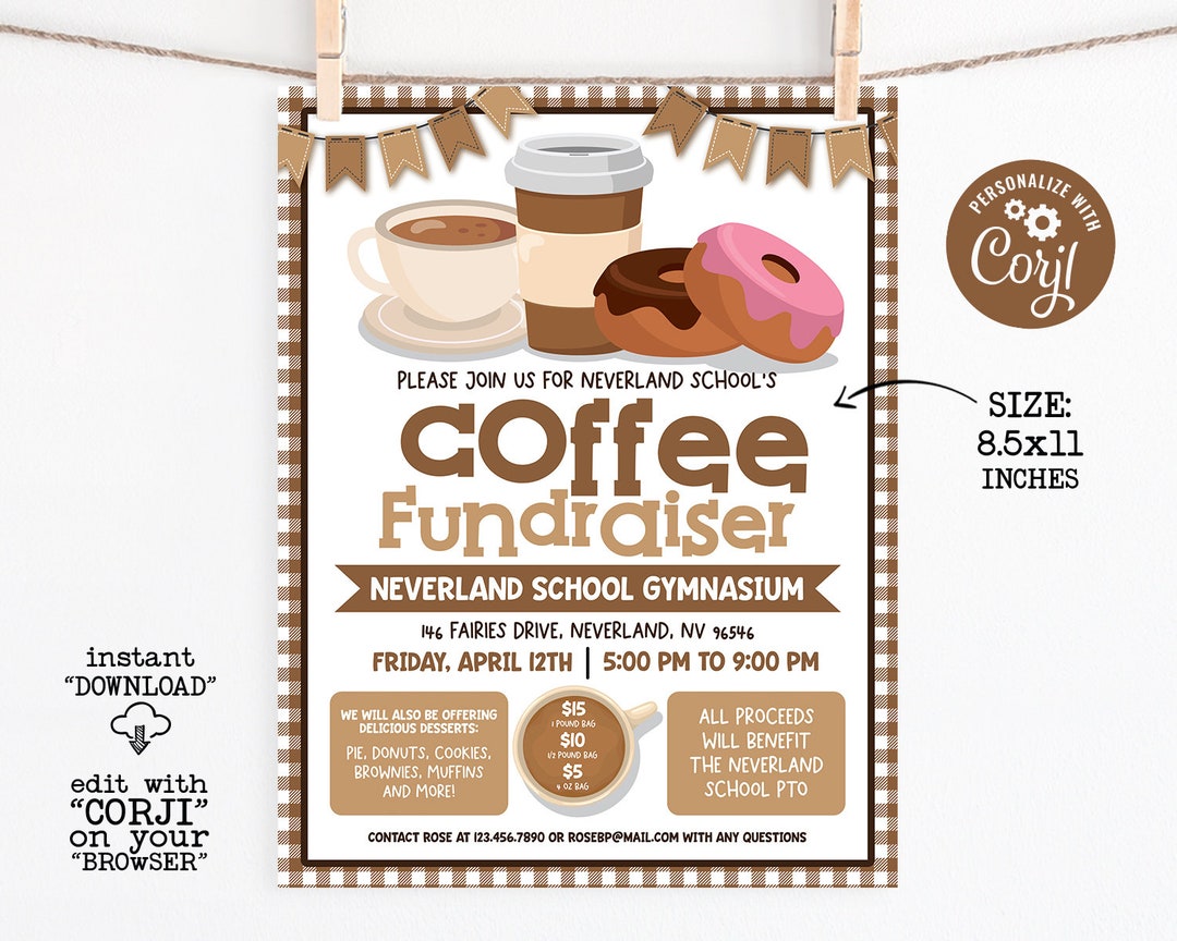 Editable Coffee Fundraiser Flyer Template, School Benefit Event, Coffee