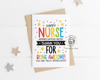 Happy Nurse Appreciation Week Card Printable, Thank You for Being Awesome, Digital Greeting Card for Nurses Week Instant Download