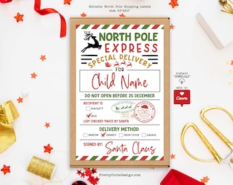 Christmas Shipping Labels Printable: North Pole Express Delivery, Santa Christmas Gift Packages