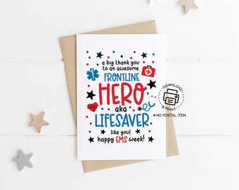 EMS Week Greeting Card Printable, Thank You Card for First Responders, Frontline Hero Appreciation Gift, Lifesaver Card Download