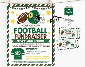 Football Fundraiser Flyer Printable, Editable School Event Template, Sports Donation Night Ticket Instant Download, PTO PTA Charity Event