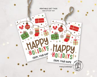 Happy Holidays Gift Tags Printable: Red & Green Christmas Favor Labels (PDF)