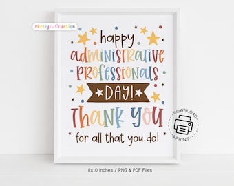 Administrative Professionals Day Sign Printable, Office Thank You Wall Art, Admin Week Appreciation Decor for Work Celebration