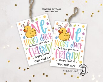 School Easter Classroom Gift Tags, Printable One Lucky Duck Tags, Rubber Ducks Bunny Favor Tags, Easter Tags for Kids, Candy Tag Download
