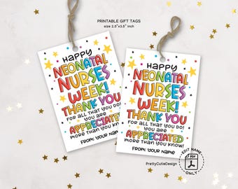 Neonatal Nurse Appreciation Gift Tags: Colorful NICU Thank You (Digital Download)