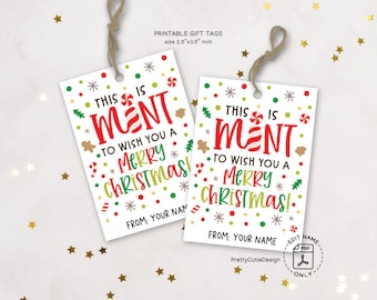 Peppermint Candy Christmas Gift Tags Printable, Mint Pun Holiday Labels, Candy Cane Favors