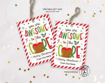 Caramel Apple Christmas Gift Tags, Printable Teacher Labels, Digital Download PDF