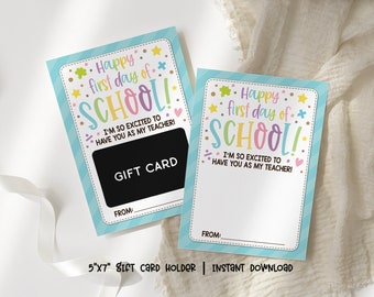 Happy First Day of School Gift Card Holder Printable, Back to School Teacher Gift Card Holder, Welcome Back to School Teacher Gift Card