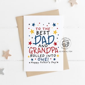 Tarjeta imprimible del Día del Padre para papá y abuelo: "El mejor papá y el mejor abuelo en una sola tarjeta", divertida tarjeta para abuelo, descarga instantánea.