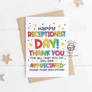 Cartão de felicitações para o Dia da Recepcionista para imprimir, Obrigado por tudo o que você faz, Cartão de agradecimento aos funcionários do escritório, Placa para download instantâneo